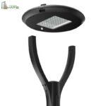 Outdoor Garden LED Lamp 30W to 150W UFO Post Lights with Single or Double Arm Aluminum Body Nema 7 Pin AC Power Supply