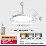 Modern LED Ceiling Fan Light Full Spectrum Ultra-Thin Invisible Silent Variable Frequency AC Iron Bedroom Living Room 32w 40w